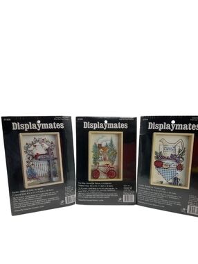 New VTG Displaymates Counted Cross Stitch Kits Set 3 Garden Gate Way Home Coffee